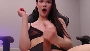 Skinny And Tall Russian Teen Transgirl In Lingerie Tugs Her Dick On Webcam