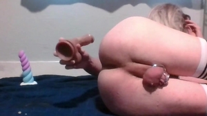 sex-toy Makes Caged Sissy discharge Precum