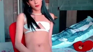Skinny Teen Latina Trans Angel With White Fishnet Stockings Jerks Off Her Dick On Webcam