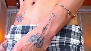 Slim Latina Transgirl With Tattoos Jerks Off Her Big Dick